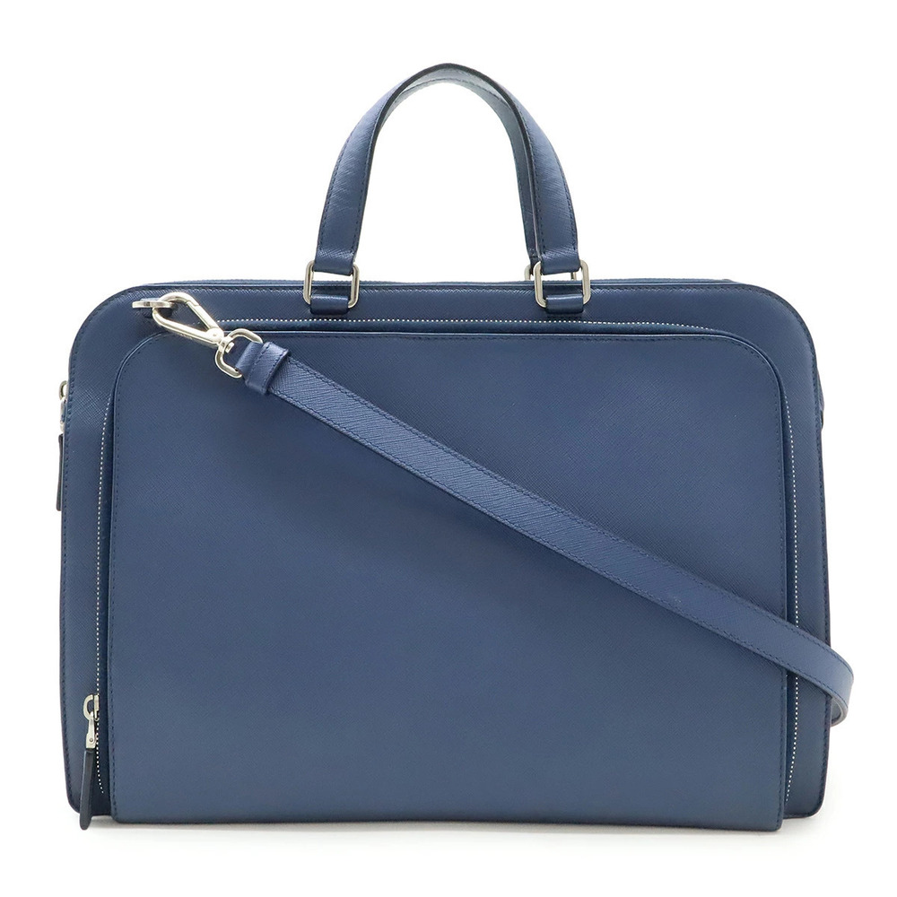 Prada Saffiano Briefcase Bag Business Shoulder Leather Blue